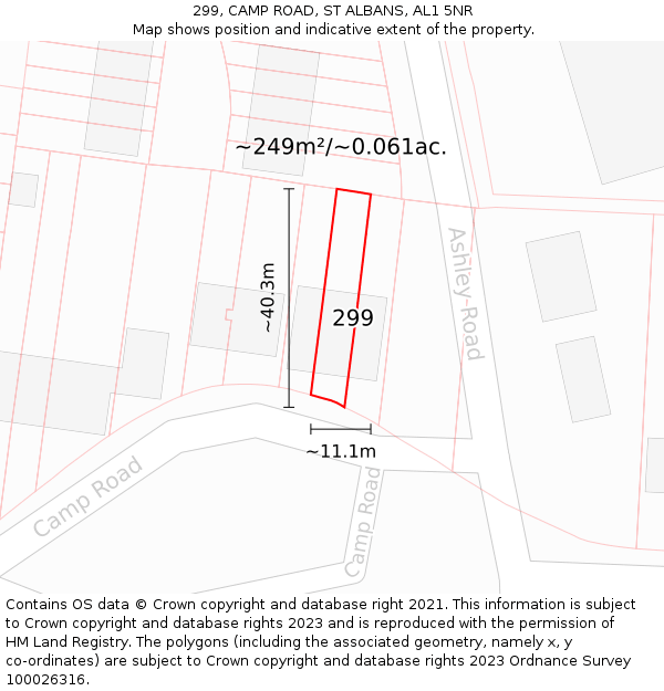 299, CAMP ROAD, ST ALBANS, AL1 5NR: Plot and title map
