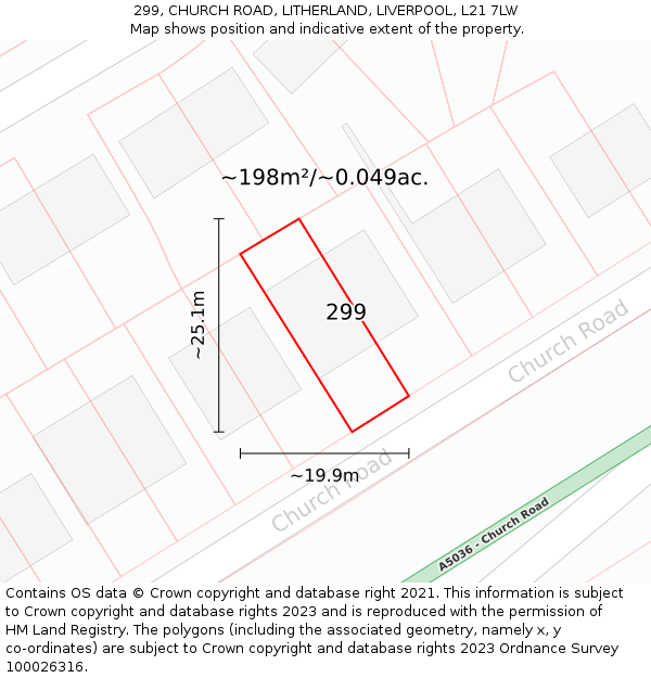 299, CHURCH ROAD, LITHERLAND, LIVERPOOL, L21 7LW: Plot and title map
