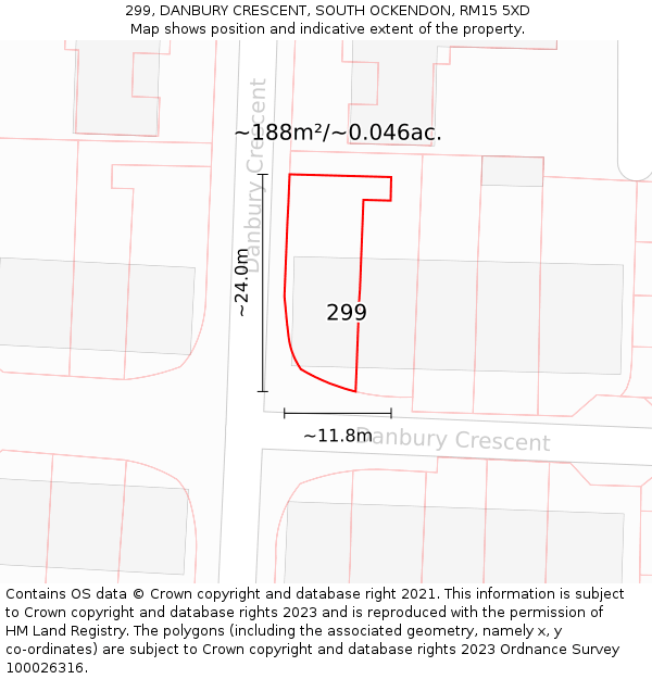 299, DANBURY CRESCENT, SOUTH OCKENDON, RM15 5XD: Plot and title map