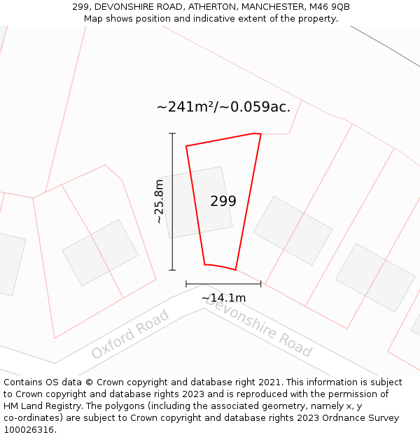 299, DEVONSHIRE ROAD, ATHERTON, MANCHESTER, M46 9QB: Plot and title map