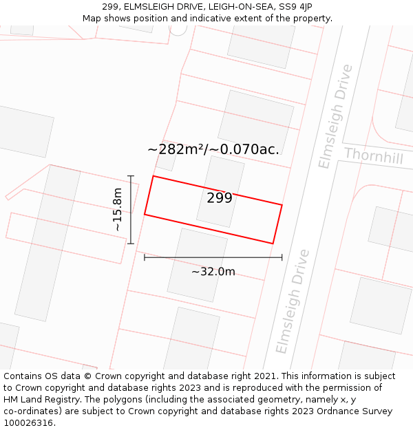 299, ELMSLEIGH DRIVE, LEIGH-ON-SEA, SS9 4JP: Plot and title map
