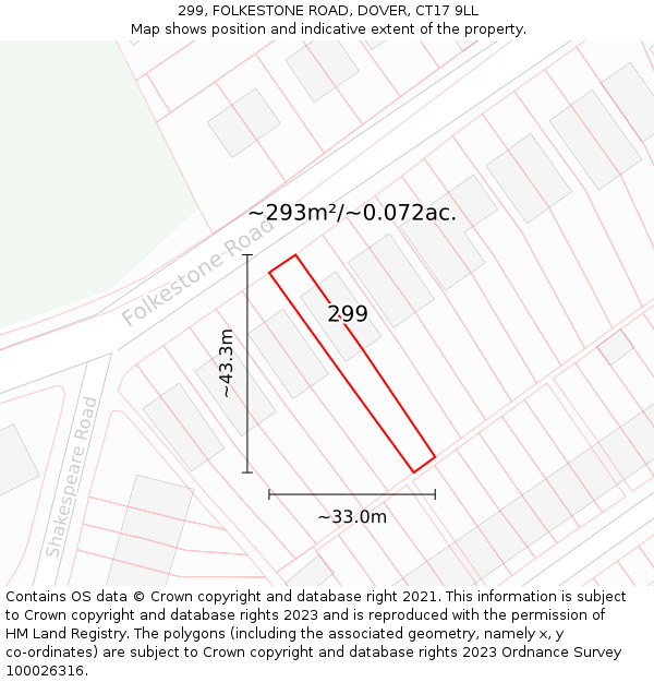 299, FOLKESTONE ROAD, DOVER, CT17 9LL: Plot and title map