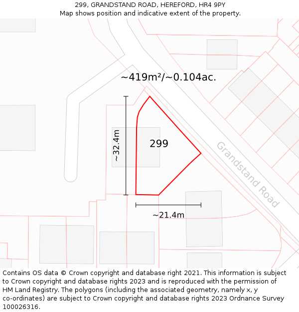 299, GRANDSTAND ROAD, HEREFORD, HR4 9PY: Plot and title map