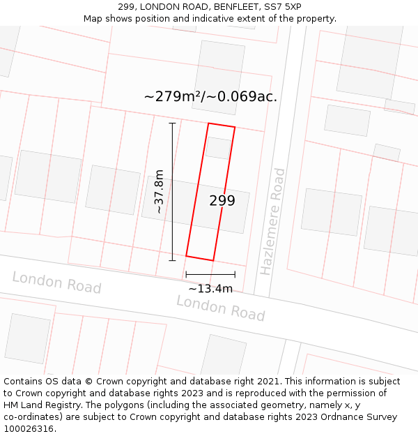 299, LONDON ROAD, BENFLEET, SS7 5XP: Plot and title map
