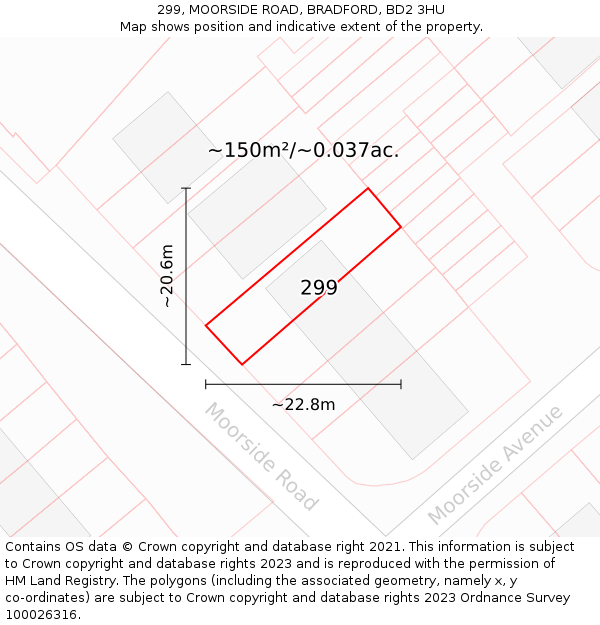 299, MOORSIDE ROAD, BRADFORD, BD2 3HU: Plot and title map