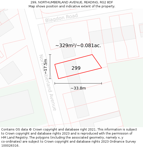 299, NORTHUMBERLAND AVENUE, READING, RG2 8DF: Plot and title map