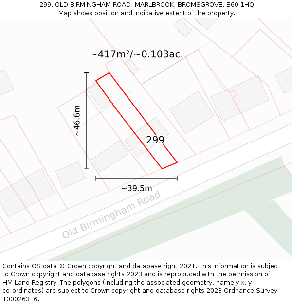 299, OLD BIRMINGHAM ROAD, MARLBROOK, BROMSGROVE, B60 1HQ: Plot and title map