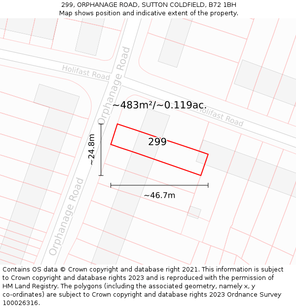 299, ORPHANAGE ROAD, SUTTON COLDFIELD, B72 1BH: Plot and title map