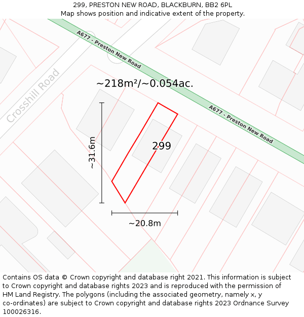 299, PRESTON NEW ROAD, BLACKBURN, BB2 6PL: Plot and title map