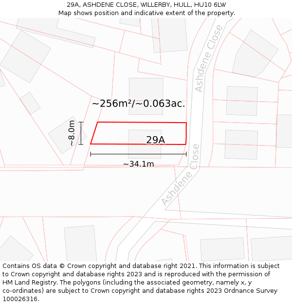 29A, ASHDENE CLOSE, WILLERBY, HULL, HU10 6LW: Plot and title map