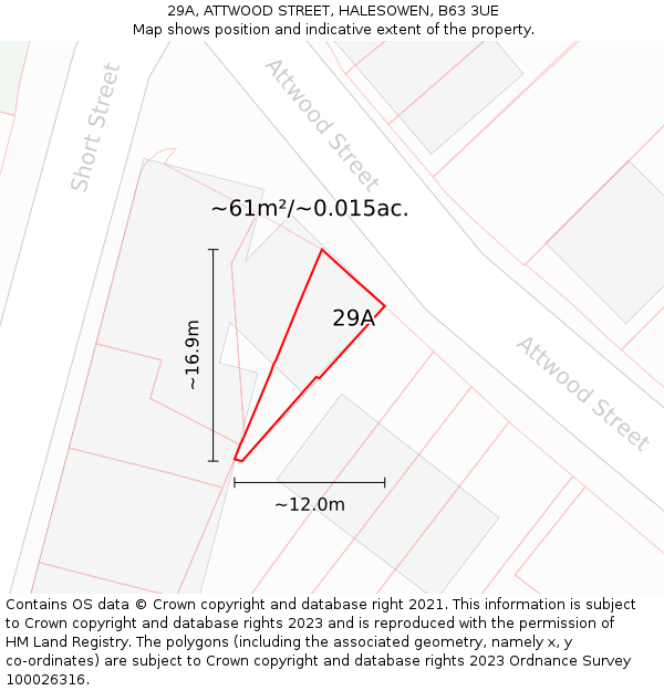 29A, ATTWOOD STREET, HALESOWEN, B63 3UE: Plot and title map