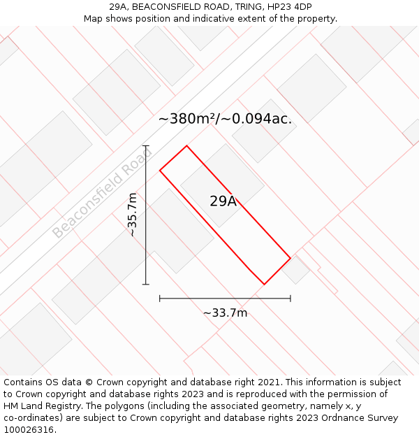 29A, BEACONSFIELD ROAD, TRING, HP23 4DP: Plot and title map