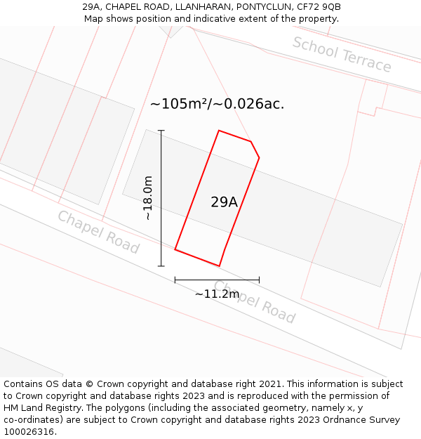 29A, CHAPEL ROAD, LLANHARAN, PONTYCLUN, CF72 9QB: Plot and title map
