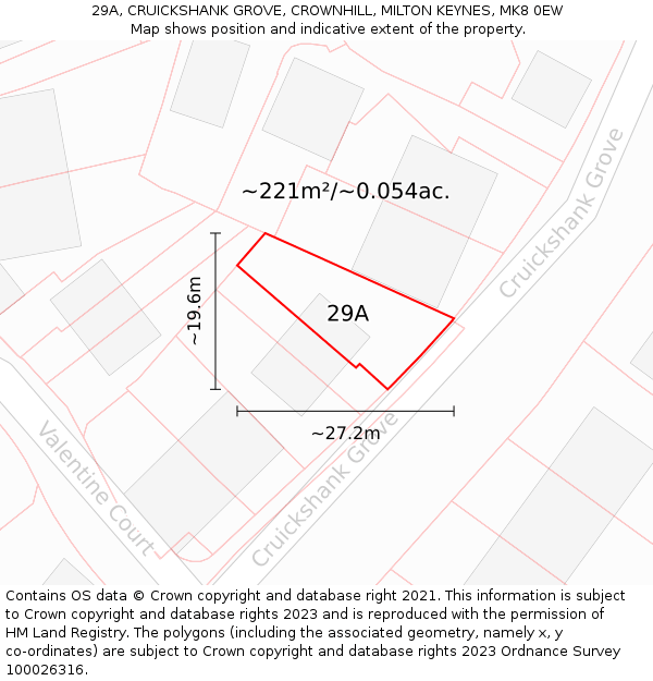 29A, CRUICKSHANK GROVE, CROWNHILL, MILTON KEYNES, MK8 0EW: Plot and title map