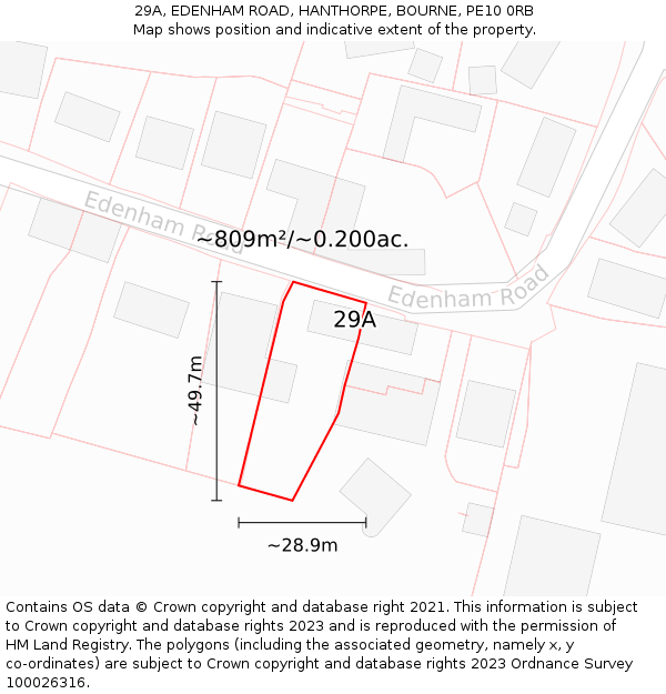 29A, EDENHAM ROAD, HANTHORPE, BOURNE, PE10 0RB: Plot and title map