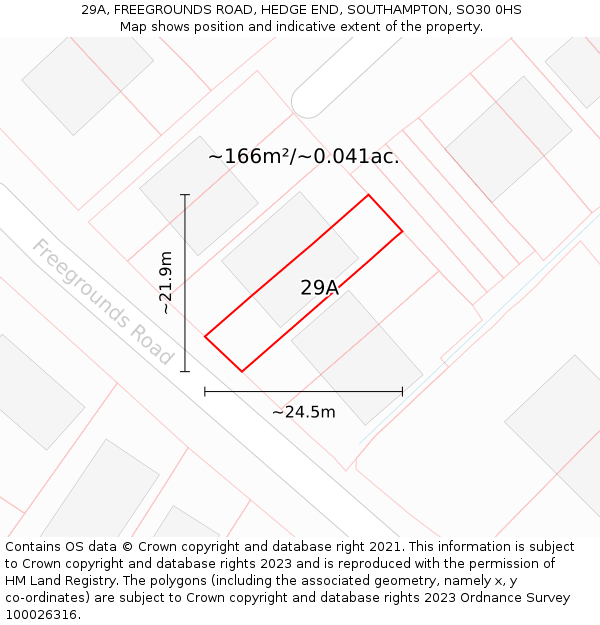29A, FREEGROUNDS ROAD, HEDGE END, SOUTHAMPTON, SO30 0HS: Plot and title map