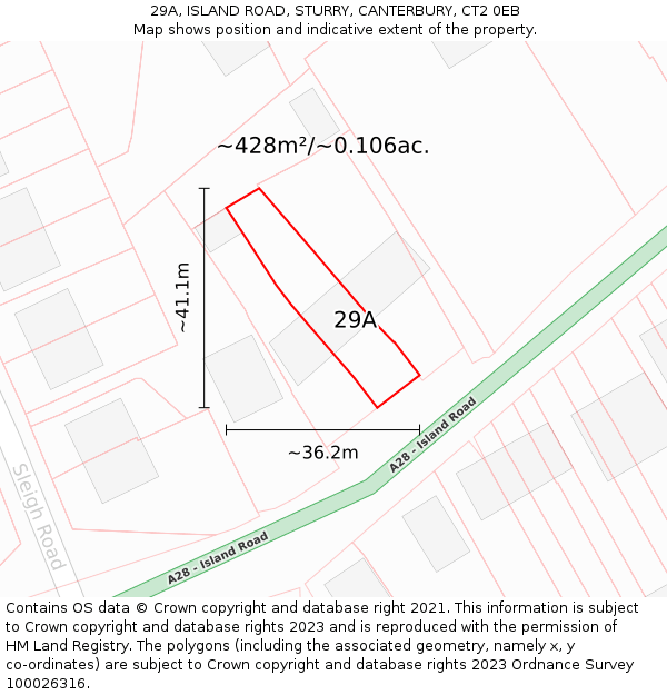 29A, ISLAND ROAD, STURRY, CANTERBURY, CT2 0EB: Plot and title map