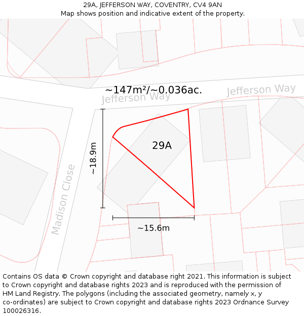 29A, JEFFERSON WAY, COVENTRY, CV4 9AN: Plot and title map