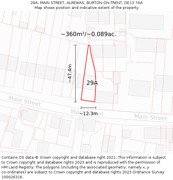 29A, MAIN STREET, ALREWAS, BURTON-ON-TRENT, DE13 7AA: Plot and title map