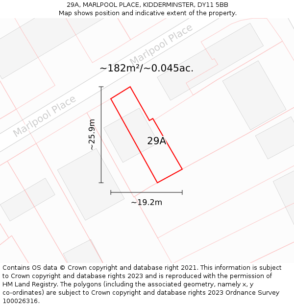 29A, MARLPOOL PLACE, KIDDERMINSTER, DY11 5BB: Plot and title map