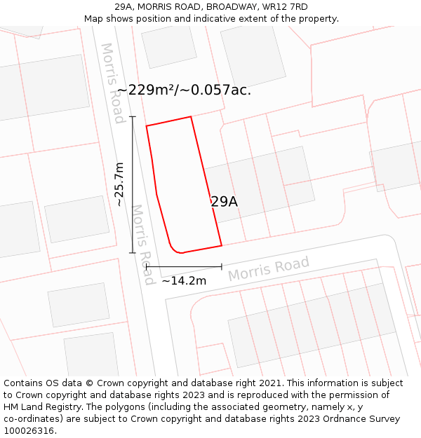 29A, MORRIS ROAD, BROADWAY, WR12 7RD: Plot and title map