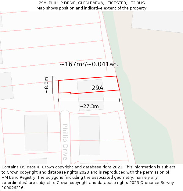 29A, PHILLIP DRIVE, GLEN PARVA, LEICESTER, LE2 9US: Plot and title map