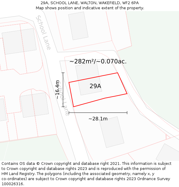 29A, SCHOOL LANE, WALTON, WAKEFIELD, WF2 6PA: Plot and title map
