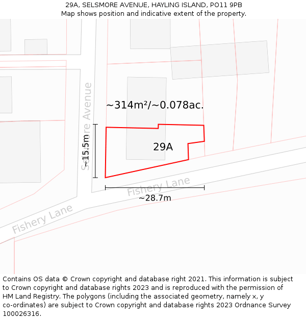 29A, SELSMORE AVENUE, HAYLING ISLAND, PO11 9PB: Plot and title map