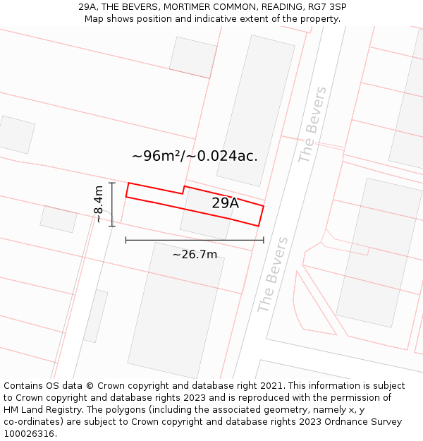 29A, THE BEVERS, MORTIMER COMMON, READING, RG7 3SP: Plot and title map
