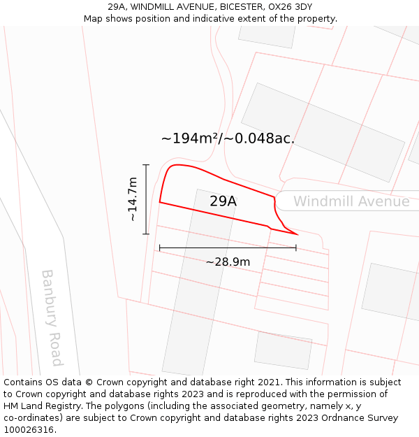 29A, WINDMILL AVENUE, BICESTER, OX26 3DY: Plot and title map