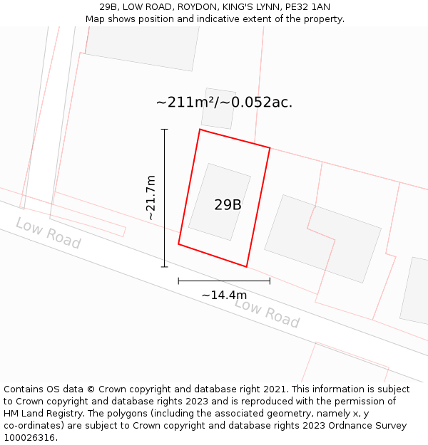 29B, LOW ROAD, ROYDON, KING'S LYNN, PE32 1AN: Plot and title map