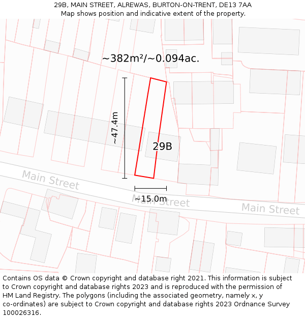 29B, MAIN STREET, ALREWAS, BURTON-ON-TRENT, DE13 7AA: Plot and title map