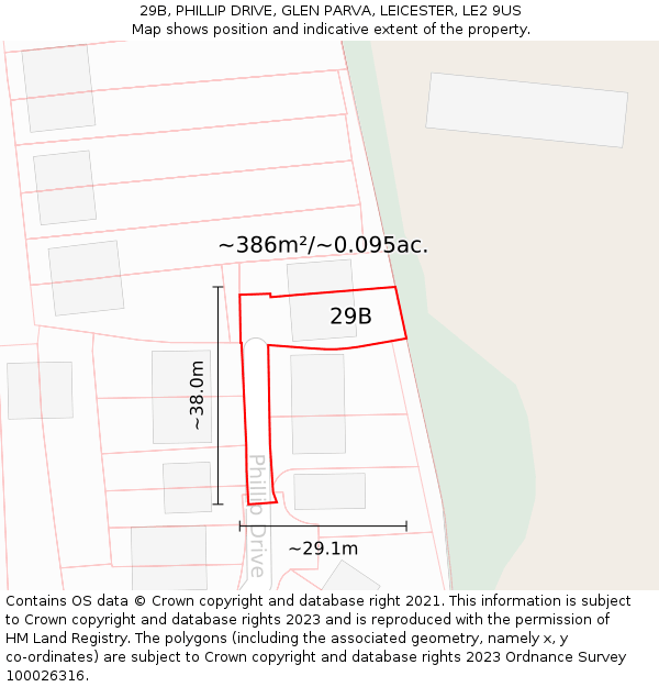 29B, PHILLIP DRIVE, GLEN PARVA, LEICESTER, LE2 9US: Plot and title map