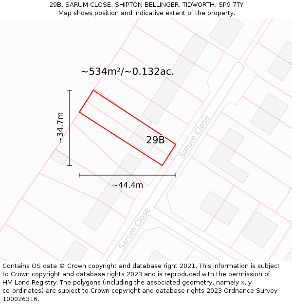 29B, SARUM CLOSE, SHIPTON BELLINGER, TIDWORTH, SP9 7TY: Plot and title map