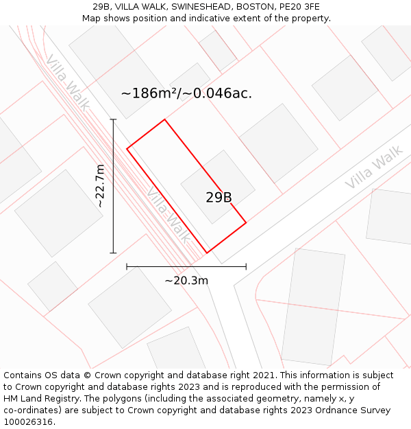 29B, VILLA WALK, SWINESHEAD, BOSTON, PE20 3FE: Plot and title map