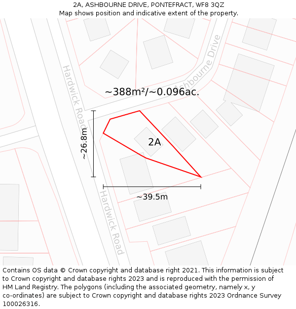 2A, ASHBOURNE DRIVE, PONTEFRACT, WF8 3QZ: Plot and title map