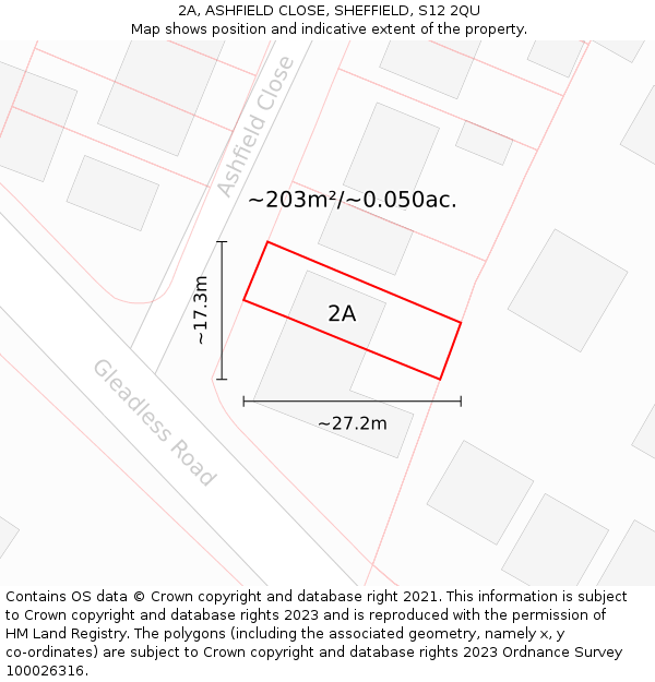 2A, ASHFIELD CLOSE, SHEFFIELD, S12 2QU: Plot and title map