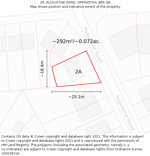 2A, AUGUSTINE ROAD, ORPINGTON, BR5 3JX: Plot and title map