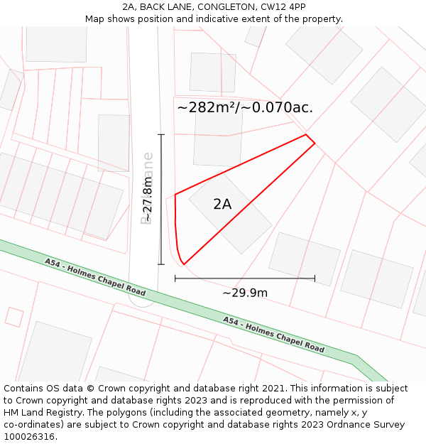 2A, BACK LANE, CONGLETON, CW12 4PP: Plot and title map