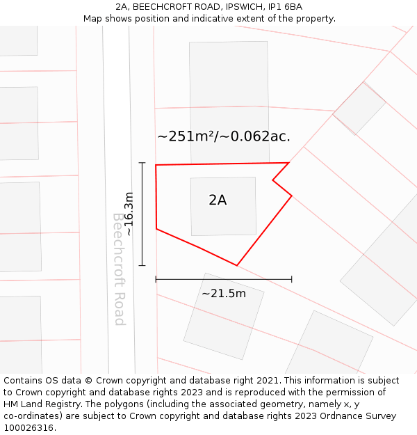 2A, BEECHCROFT ROAD, IPSWICH, IP1 6BA: Plot and title map