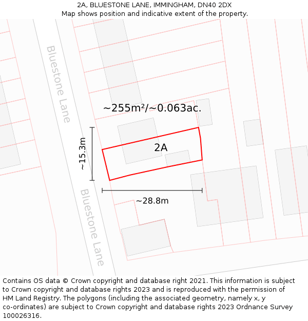 2A, BLUESTONE LANE, IMMINGHAM, DN40 2DX: Plot and title map