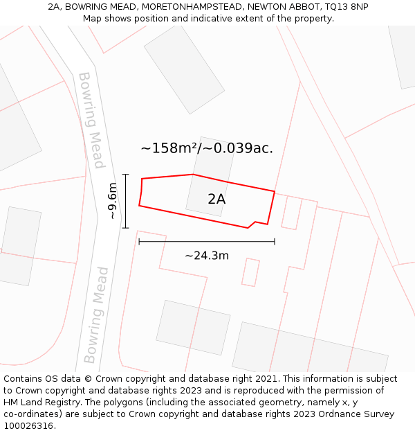 2A, BOWRING MEAD, MORETONHAMPSTEAD, NEWTON ABBOT, TQ13 8NP: Plot and title map