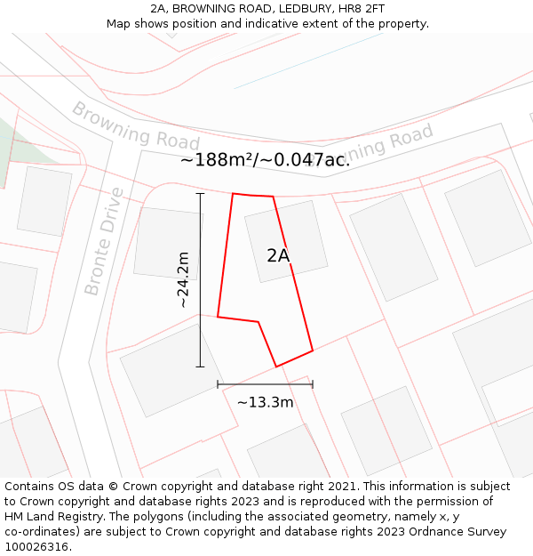 2A, BROWNING ROAD, LEDBURY, HR8 2FT: Plot and title map