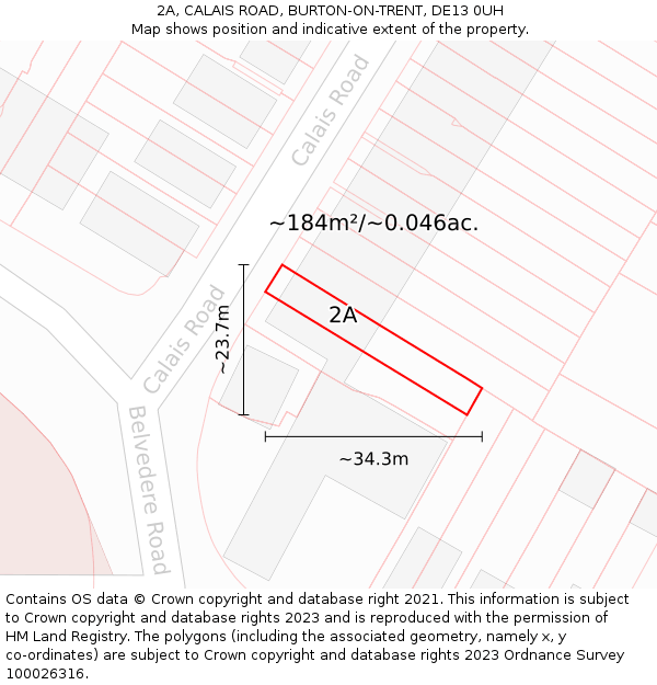 2A, CALAIS ROAD, BURTON-ON-TRENT, DE13 0UH: Plot and title map