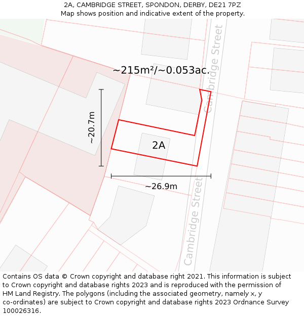 2A, CAMBRIDGE STREET, SPONDON, DERBY, DE21 7PZ: Plot and title map