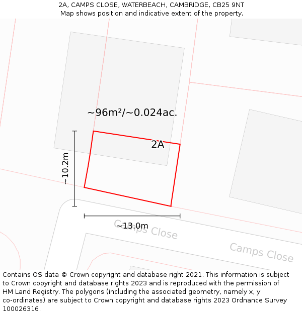 2A, CAMPS CLOSE, WATERBEACH, CAMBRIDGE, CB25 9NT: Plot and title map