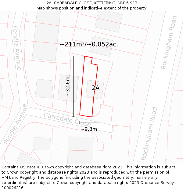 2A, CARRADALE CLOSE, KETTERING, NN16 9FB: Plot and title map
