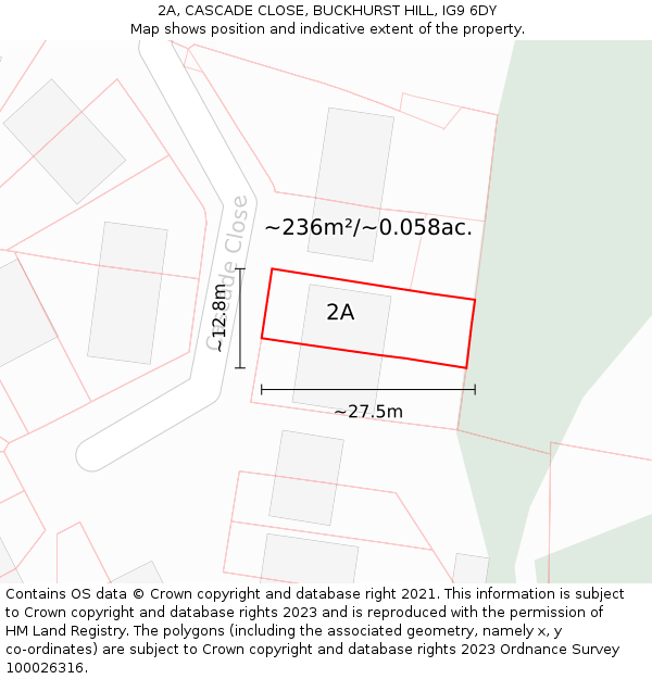 2A, CASCADE CLOSE, BUCKHURST HILL, IG9 6DY: Plot and title map