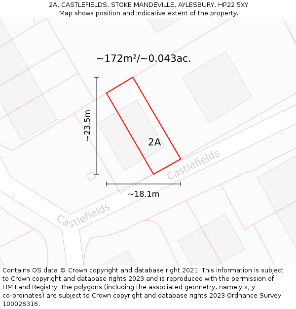 2A, CASTLEFIELDS, STOKE MANDEVILLE, AYLESBURY, HP22 5XY: Plot and title map