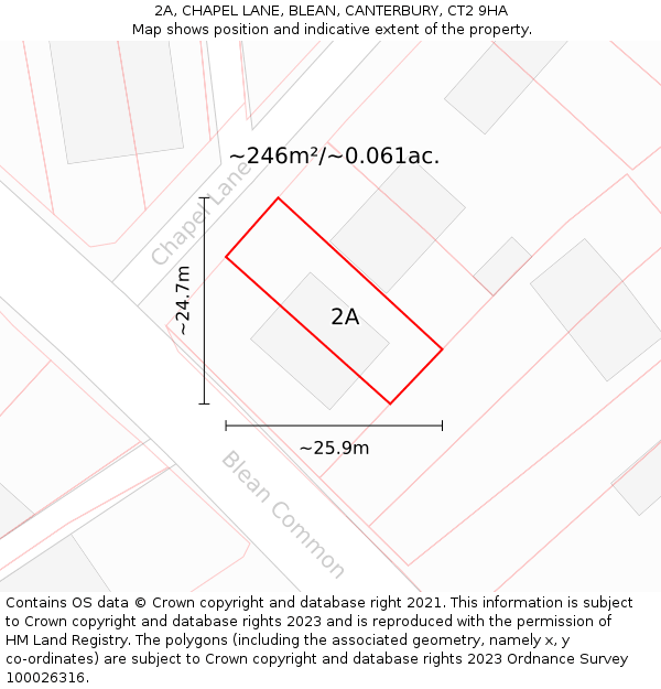 2A, CHAPEL LANE, BLEAN, CANTERBURY, CT2 9HA: Plot and title map